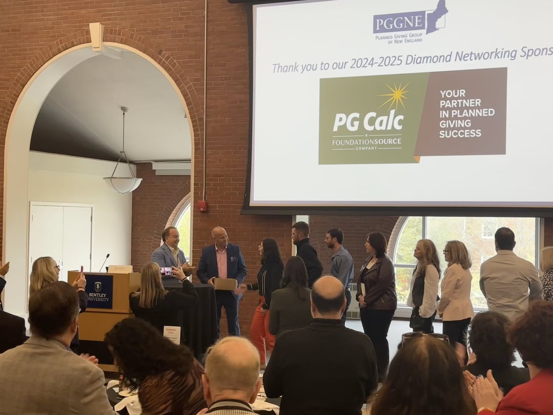 PG Calc's Gary Pforzheimer commemorating the career of PG Calc Consultant Ann McPherson, who was posthumously awarded the PGGNE David M. Donaldson Distinguished Service Award at the PGGNE All-Day Conference May 7, 2025