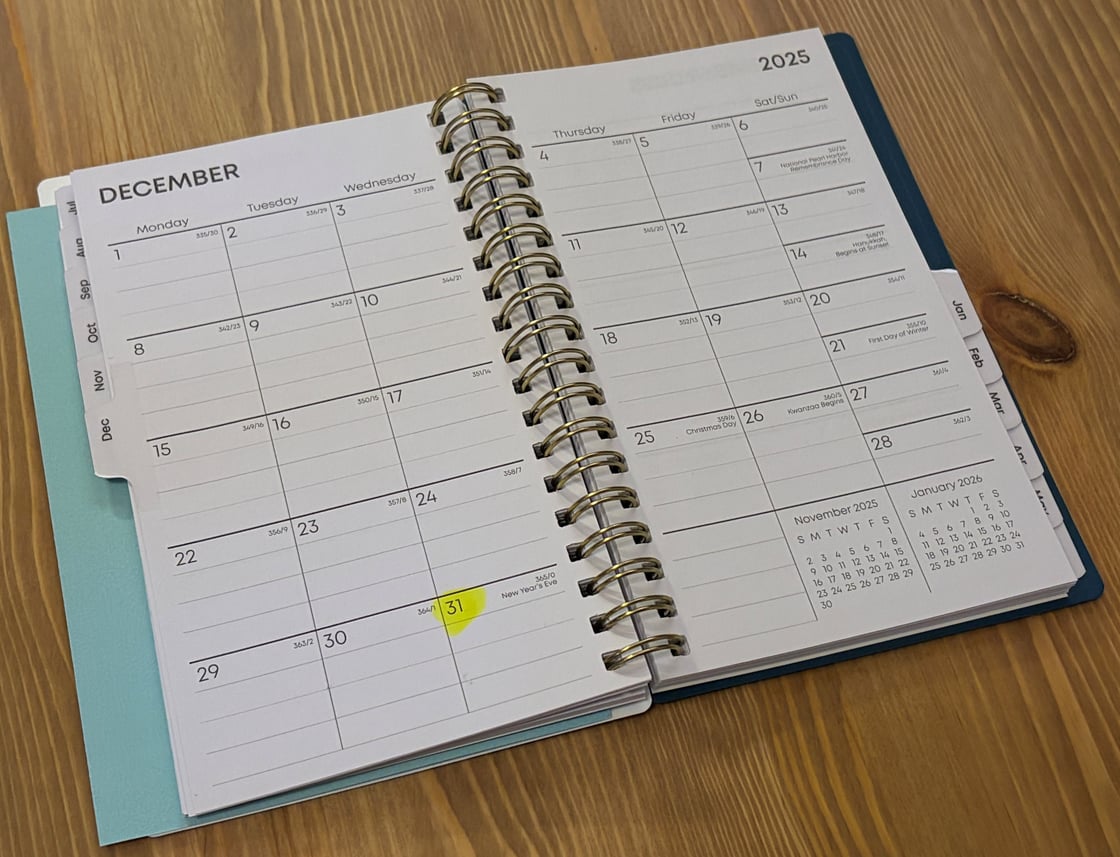 calendar planner opened to December 2025