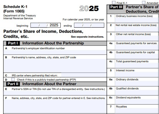 IRS Schedule K-1 2025