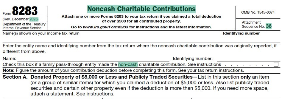 IRS form 8283 updated for 2025