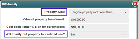 screenshot of the Gift Options window in PGM Anywhere