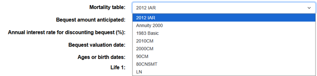 PG Calc eRate Sep2026 Quick Tip image 1: PGMA mortality table dropdown