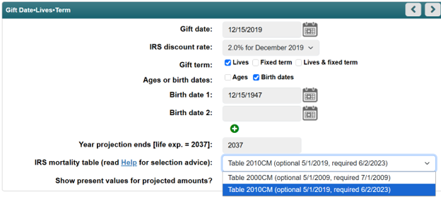 PG Calc eRate Sep2026 Quick Tip image 1: PGMA menu image gift date-lives-term